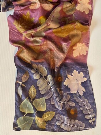 "Amethyst" Silk Twill Scarf Botanically Printed with Leaves and Flowers - Image 3