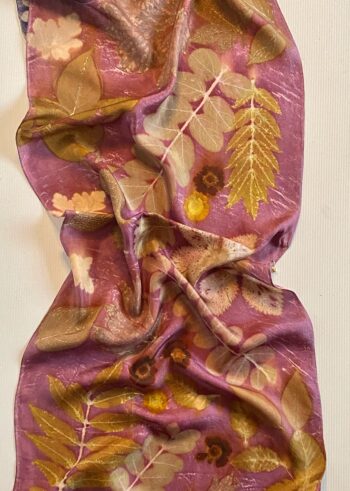 "Amethyst" Silk Twill Scarf Botanically Printed with Leaves and Flowers - Image 5