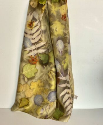 woodland stream silk twill scarf with botanical leaf prints