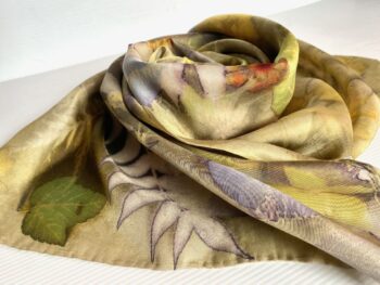 "Woodland Stream" Silk Twill Scarf Botanically Printed with Leaves and Flowers - Image 4