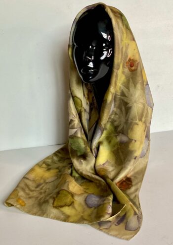 "Woodland Stream" Silk Twill Scarf Botanically Printed with Leaves and Flowers - Image 5