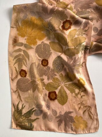 Madder Rose Silk Twill Scarf Botanically Printed with Leaves and Flowers - Image 3