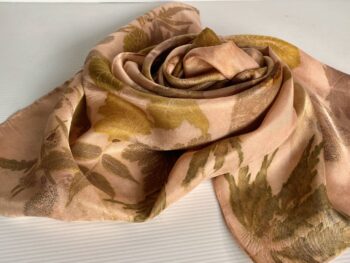 Madder Rose Silk Twill Scarf Botanically Printed with Leaves and Flowers - Image 4