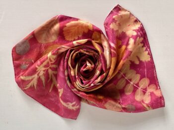 Magenta Queen Silk Twill Scarf Botanically Printed with Leaves and Flowers - Image 4