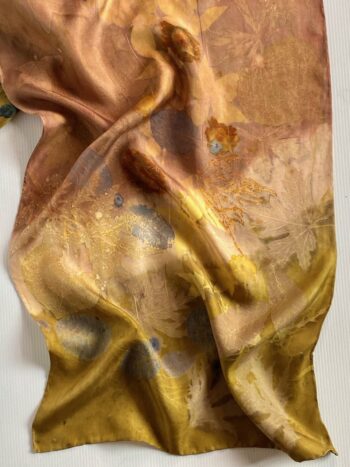 "Autumn Gold" Silk Twill Scarf Botanically Printed with Leaves and Flowers - Image 2