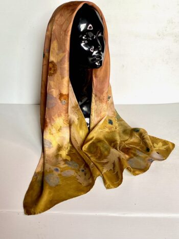 "Autumn Gold" Silk Twill Scarf Botanically Printed with Leaves and Flowers - Image 5