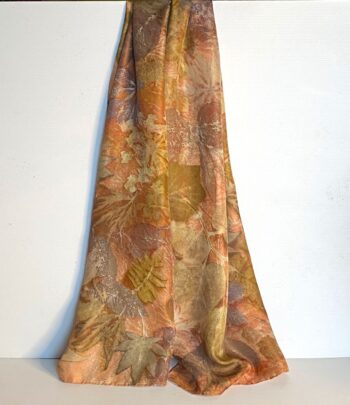 Autumn Woodland silk twill scarf with botanical leaf prints