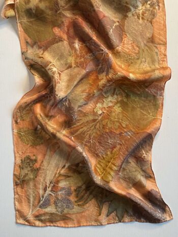 Autumn Woodland Silk Twill Scarf Botanically Printed with Leaves and Flowers - Image 2