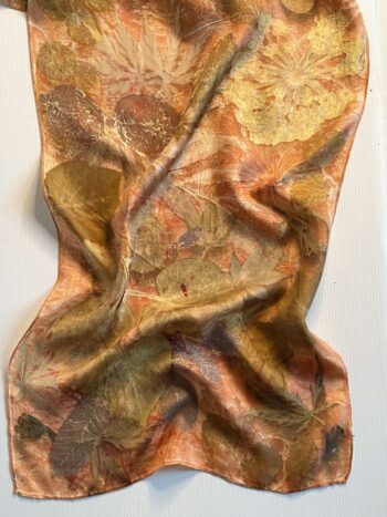 Autumn Woodland Silk Twill Scarf Botanically Printed with Leaves and Flowers - Image 3