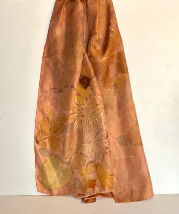 copper glow silk twill scarf with botanical leaf prints and natural dyes