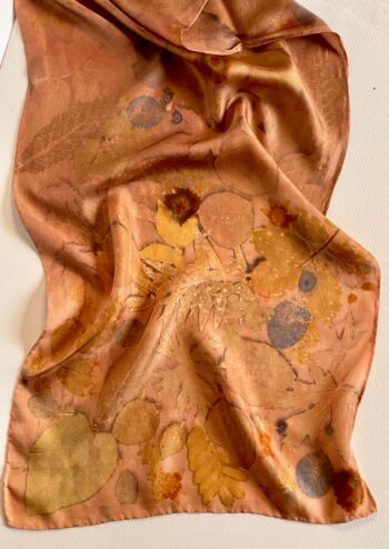 Copper Glow Silk Twill Scarf Botanically Printed with Leaves and Flowers - Image 2