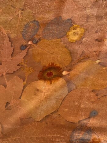 Copper Glow Silk Twill Scarf Botanically Printed with Leaves and Flowers - Image 3