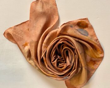 Copper Glow Silk Twill Scarf Botanically Printed with Leaves and Flowers - Image 4