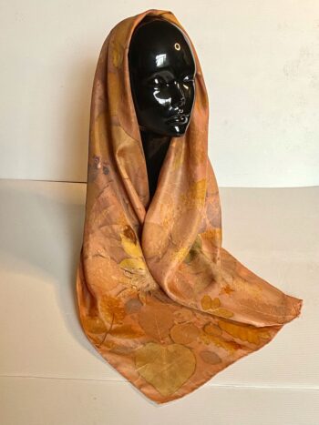 Copper Glow Silk Twill Scarf Botanically Printed with Leaves and Flowers - Image 5