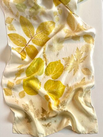 Fresh Walnut - Silk Twill Scarf Botanically Printed with Leaves and Flowers - Image 2