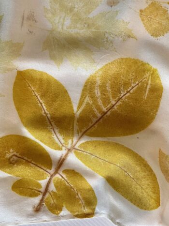 Fresh Walnut - Silk Twill Scarf Botanically Printed with Leaves and Flowers - Image 3