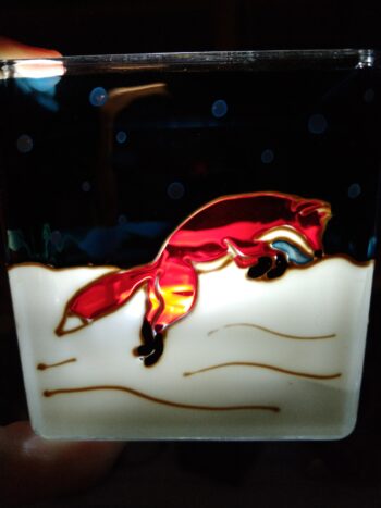 Hand painted glass candle holder, Snow hunting - Image 2