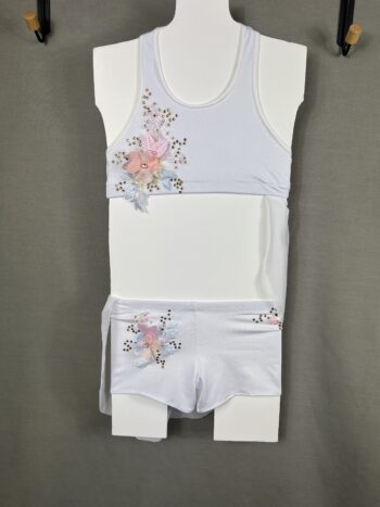 White 2 piece lyrical costume, halter top and shorts - Image 2