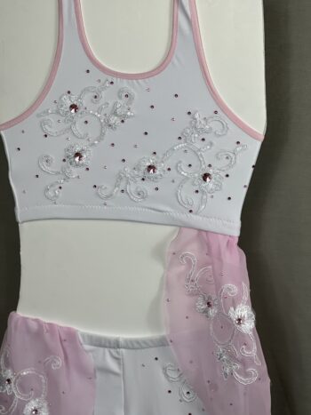 White 2 piece lyrical dance costume with pink accents - Image 4