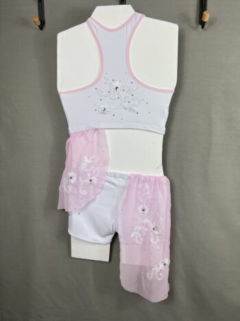 White 2 piece lyrical dance costume with pink accents - Image 3