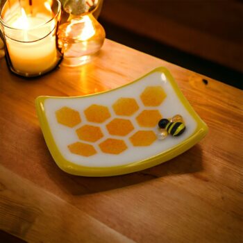 Honey bee fused glass trinket dish - with bee included