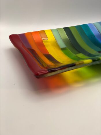 Fused glass patchwork rainbow rectangular dish - Image 3