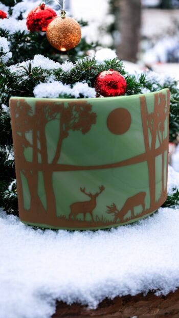 Fused glass curve - with woodland scene with deer grazing