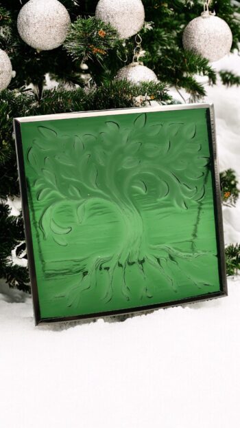 Tree of Life - fused glass tile in hanging or standing frame