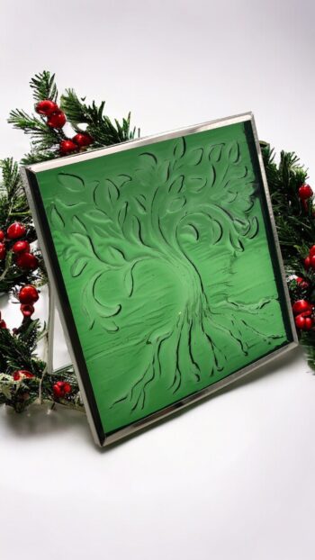 Tree of Life - fused glass tile in hanging or standing frame - Image 2