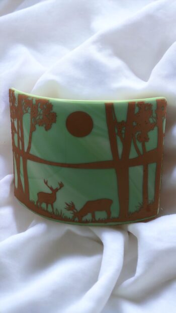 Fused glass curve - with woodland scene with deer grazing - Image 3