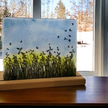 Fused glass meadow scene - three tea-light holder - Image 3