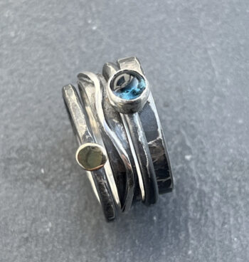 Oxidised Stack Ring, blue topaz stack ring, hammered stack ring, Olde London stack ring, - Image 4