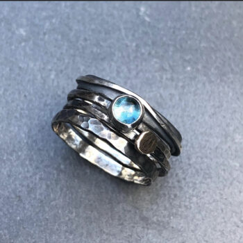 Oxidised Stack Ring, blue topaz stack ring, hammered stack ring, Olde London stack ring,