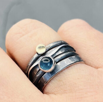 Oxidised Stack Ring, blue topaz stack ring, hammered stack ring, Olde London stack ring, - Image 2