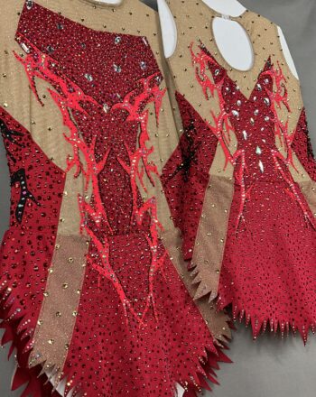 Dark Red Skirted Acrobatic gymnastics competition leotards - Image 2