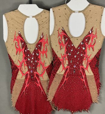 Dark Red Skirted Acrobatic gymnastics competition leotards - Image 3