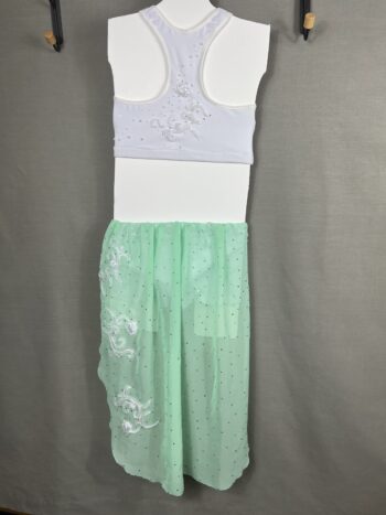 White 2 piece lyrical dance costume with mint green accents - Image 4