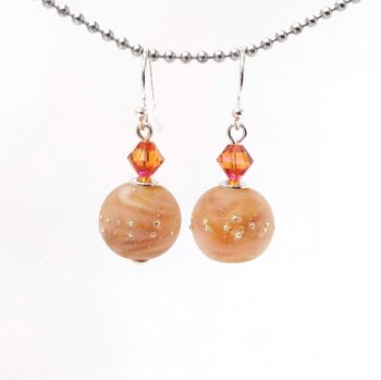 Lampwork etched sea salt honey coloured beads fine silver sterling silver dangle swarovski earrings