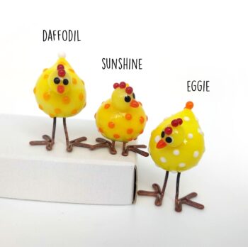 glass miniature chickens duo collectables easter decoration miniature figurines farm animals livestock chick poultry feather yellow