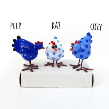 glass miniature chickens duo collectables easter decoration miniature figurines farm animals livestock chick poultry feather blue