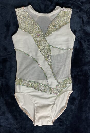 White leotard with white mesh cut out areas, embellished with AB crystal rhinestones - Image 3