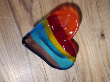 Studio Seconds - Fused glass decorative striped heart shaped bowl - trinket bowl - ornamental bowl - Image 2