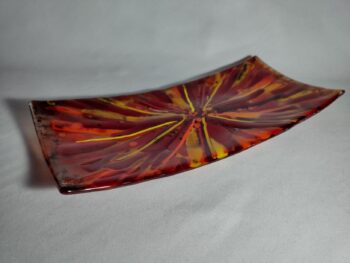 'Passion' Red and yellow fused glass rectangular decorative platter - Image 3