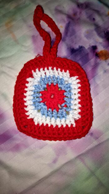 Earbud, earphone crochet pouch / pocket colourful square. - Image 2