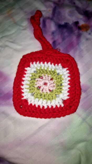 Earbud, earphone crochet pouch / pocket colourful square.