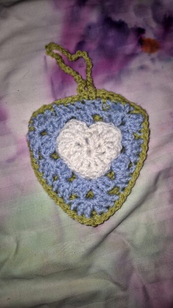 Earbud case, pouch, storage, keep safe crochet triangle white heart