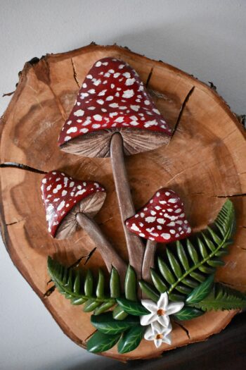 Mushrooms on a log slice - Image 6