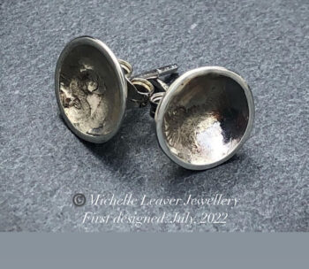 Silver Round Studs, gold smudge studs, silver and gold studs, silver cup studs.