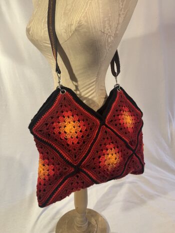 Rainbow of Red Crochet & Leather Bespoke Bag