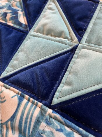 Pair of Navy/Dark Blue, Light Blue & White Quilted Zero Waste Cushions - Image 3